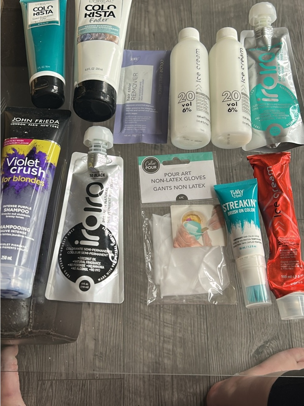 Hair colour lot- Violet shampoo, teal, black and blonde colour